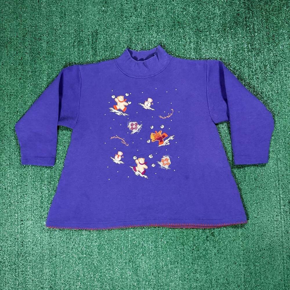 Vintage Maris Mock Neck Sweatshirt Size 14 Purple Snowman Graphic